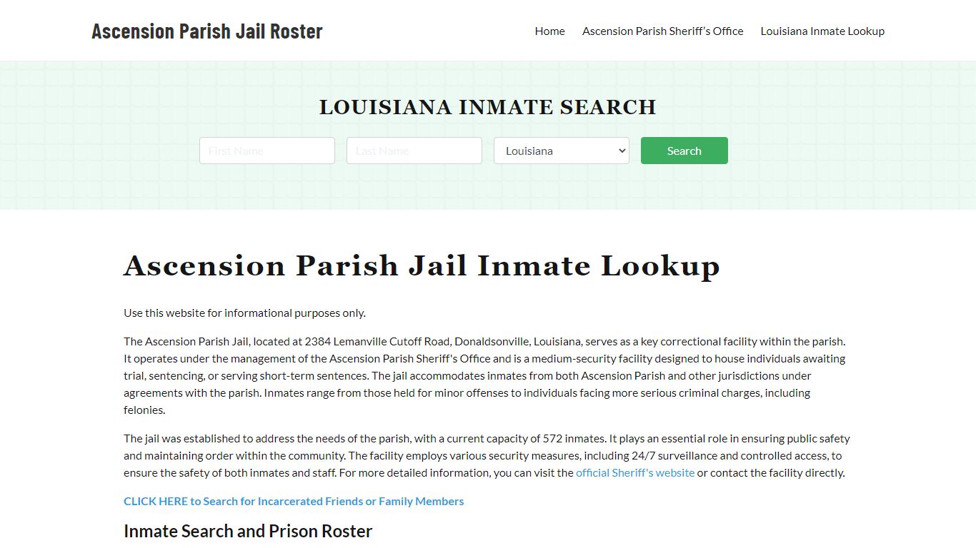 Ascension Parish Jail Roster Lookup, LA, Inmate Search